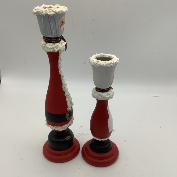 Festive Santa and Mrs. Claus Handcrafted Wood Candle Holders - Picture 5 of 14